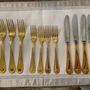 Versace Medusa Gold-plated  12 piece place setting Fork and Knife